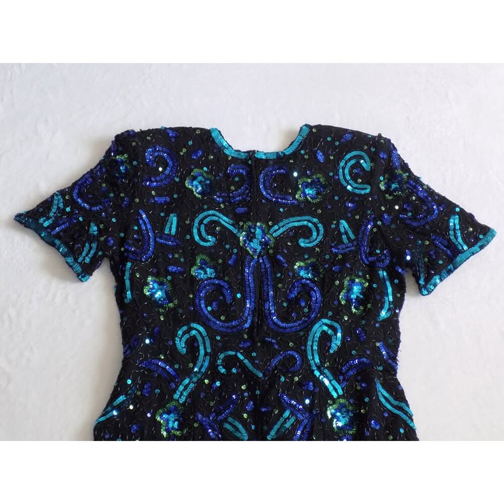 Vintage Stenay‎ Size XL Sequin Beaded Silk Dress 80s 90s India